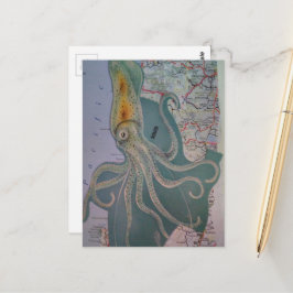 Retro-Oktopus und Karten-Collage Postkarte