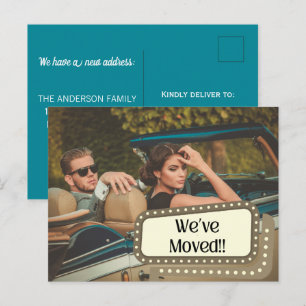 Retro Old Fashion Sign Couple Motion New Address Postkarte