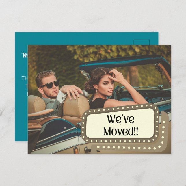 Retro Old Fashion Sign Couple Motion New Address Postkarte (Vorne/Hinten)