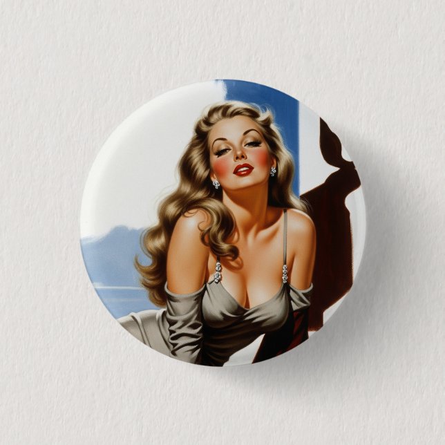 Retro Old Hollywood Schöne Blonde Frau Button (Vorderseite)