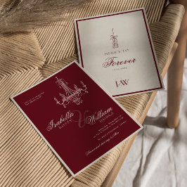 Retro Old Money Deep Red Vintage Timeless Wedding Einladung