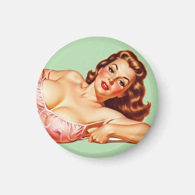 Retro Old School Button-up Girl Art Magnet (Vorne)