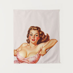Retro Old School Button-up Girl Art Wandteppich