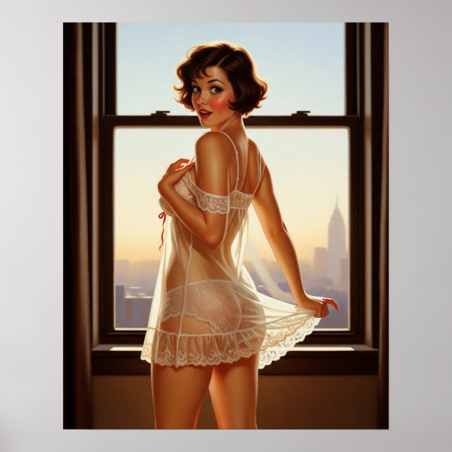 Retro Old School Button-up Girl Poster (Vorne)
