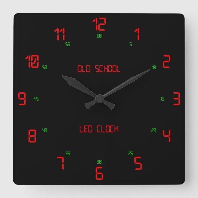 Retro Old School LED Quadratische Wanduhr (Vorderseite)