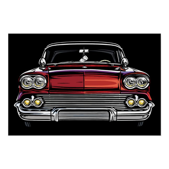 Retro Oldtimer Auto Front Würfel Pop Art Druck (Vorderseite)