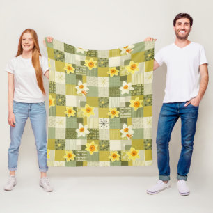 Retro-Oliv-Narzissen-Blumenfliesen - Mitte des Jah Fleecedecke