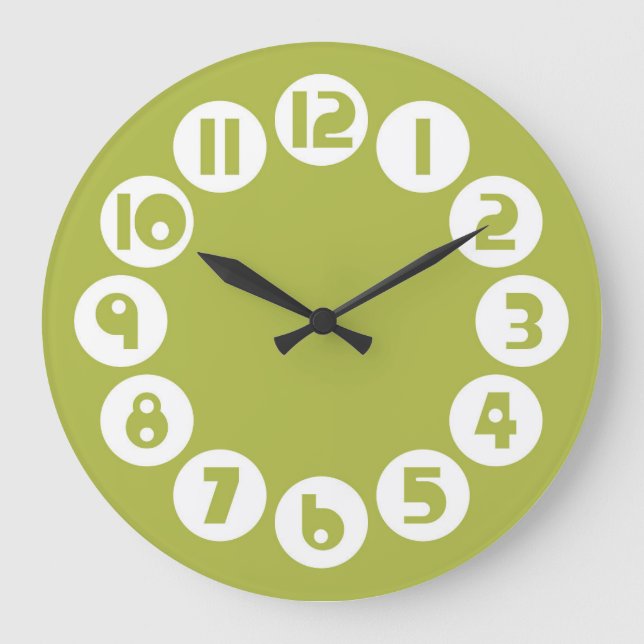 Retro Olive Green Clock Große Wanduhr (Vorderseite)