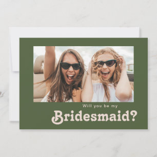 Retro Olive Green Foto Bridesmaid Vorschlag Card Einladung