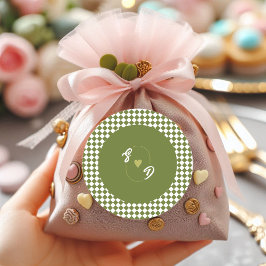 Retro Olive Green Monogram Initial Heart Wedding  Runder Aufkleber