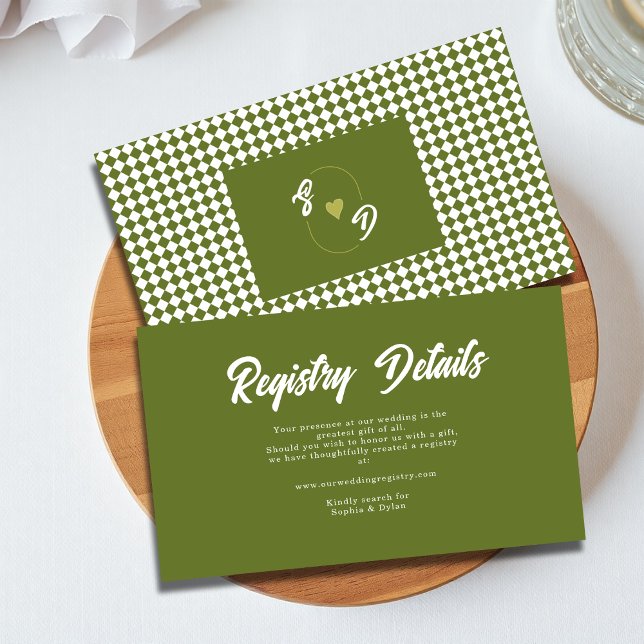 Retro Olive green Wedding Shower Gift Registry Begleitkarte (Von Creator hochgeladen)
