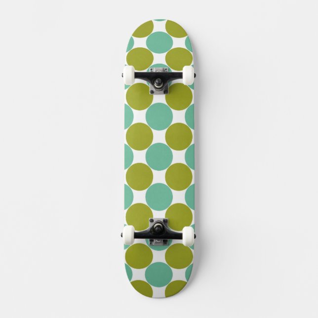 Retro Olive und grüne Punkte Skateboard (Vorderseite)