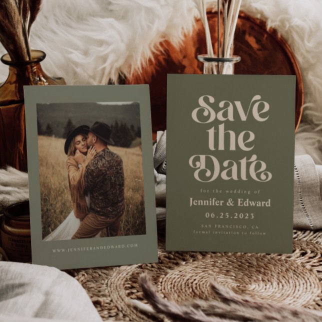 Retro Olive Wedding Save the Date (Von Creator hochgeladen)
