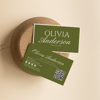 Retro Oliven Grün Luxus Vintage Altes Geld QR Code Visitenkarte