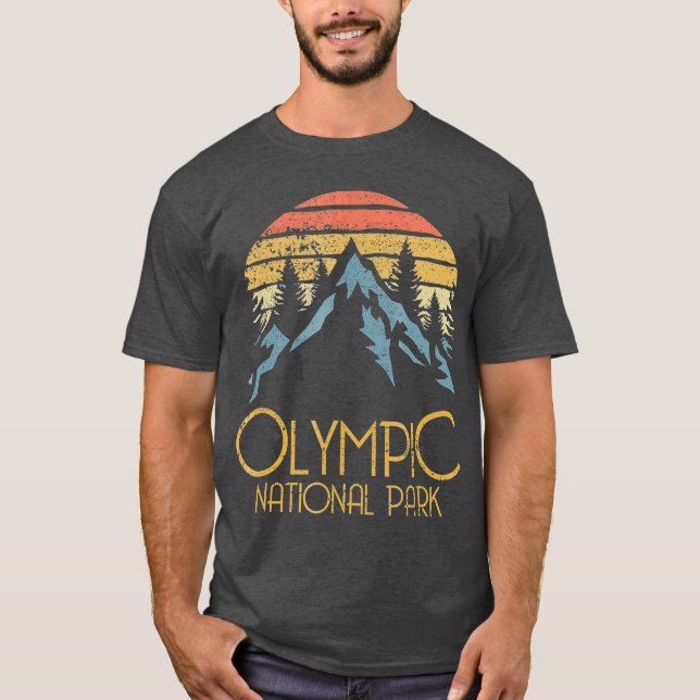 Retro Olympic National Park Washington Mountains T-Shirt (Vorderseite)
