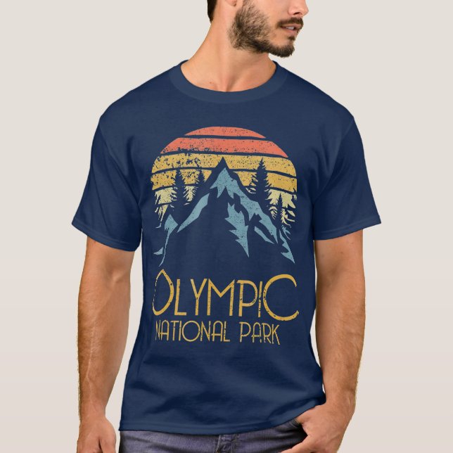 Retro Olympic National Park Washington Mountains T-Shirt (Vorderseite)