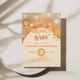 Retro One groovy baby birthday Einladung