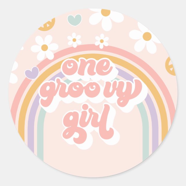 Retro One Groovy Girl Rainbow Runder Aufkleber (Vorderseite)