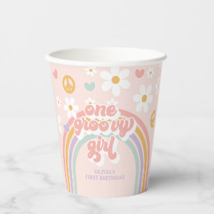 Retro One Groovy Girl Regenbogen 1. Geburtstag Pappbecher