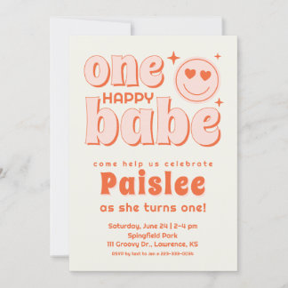 Retro One Happy Babe Einladung zum ersten Geburtst