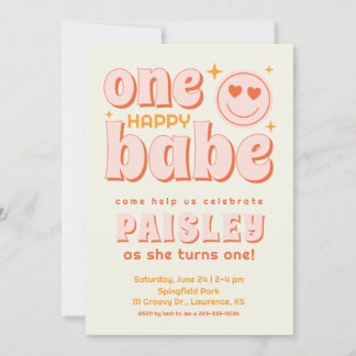 Retro One Happy Babe Einladung zum ersten Geburtst