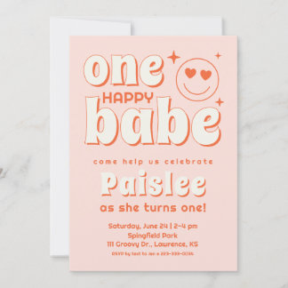Retro One Happy Babe Einladung zum ersten Geburtst