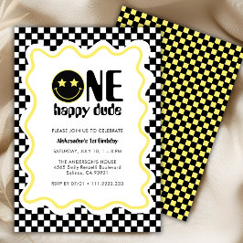 Retro One Happy Dude Gelb 1. Geburtstagsfeier Einladung
