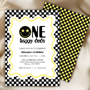 Retro One Happy Dude Gelb 1. Geburtstagsfeier  Einladung