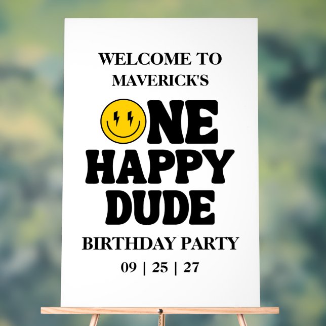 Retro One Happy Dude Smile Face Boy 1st Birthday Acrylschild (Neutral)