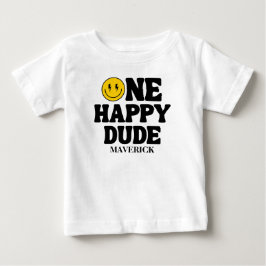 Retro One Happy Dude Smile Face Boy 1st Birthday Baby T-shirt