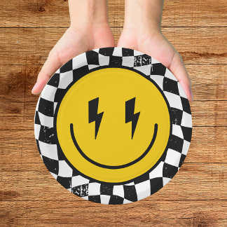 Retro One Happy Dude Smile Face Boy 1st Birthday Pappteller