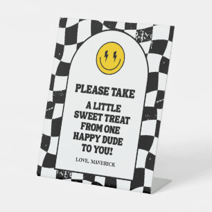 Retro One Happy Dude Smiley Gesicht Junge 1. Gebur Sockelschild