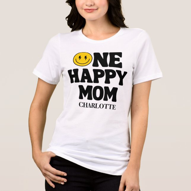Retro One Happy Mom Smile Face Birthday Tri-Blend Shirt (Vorderseite)