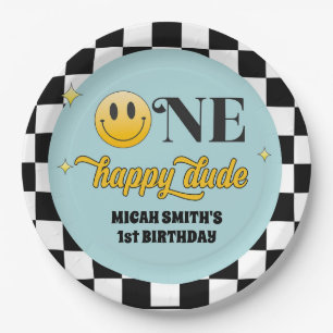 Retro One Happy Typ Birthday Paper Plate Pappteller