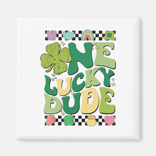 Retro One Lucky Dude St. Patricks Day Shamrock Glü Magnet