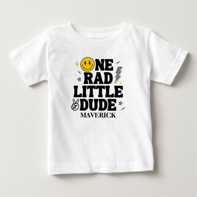 Retro One Rad Little Dude Smile Boy 1st Birthday  Baby T-shirt (Vorderseite)