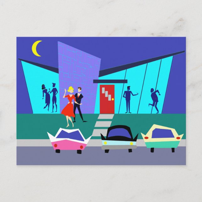 Retro Open House Party Postkarte (Vorderseite)