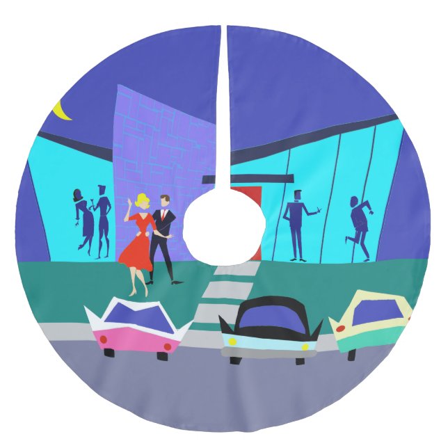 Retro Open House Party Weihnachtsbaumrock Polyester Weihnachtsbaumdecke (Vorderseite)