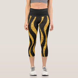 Retro-Optik Gold und Schwarz hochgeschnittene Capr Capri Leggings
