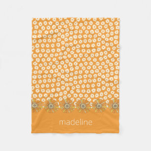 Retro Orange 70er Jahre Vintage Blumenmuster Fleecedecke