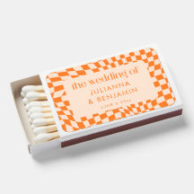 Retro Orange Abstract Check Custom Wedding Names