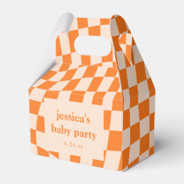 Retro Orange Abstract Checkerboard Baby Shower Geschenkschachtel