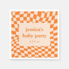 Retro Orange Abstract Checkerboard Baby Shower Serviette