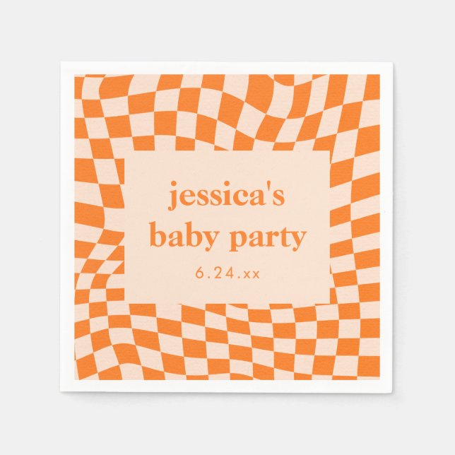 Retro Orange Abstract Checkerboard Baby Shower Serviette (Vorderseite)