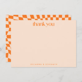 Retro Orange Abstract Checkerboard Wedding Custom Dankeskarte