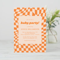 Retro Orange Abstrakt Checkerboard Baby Party