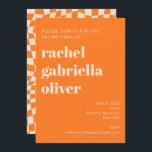 Retro Orange Abstrakt Checkerboard Bat Mitzvah Einladung<br><div class="desc">Retro Orange Abstrakt Checkerboard Bat oder Bar Mitzvah Einladung mit UAWG enthalten</div>