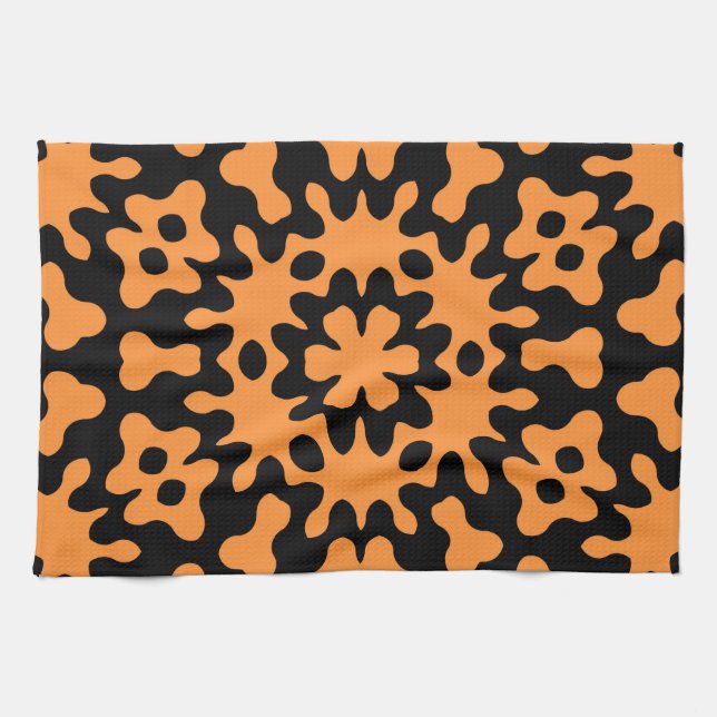 Retro Orange Abstrakte florale Kunst Geschirrtuch (Horizontal)