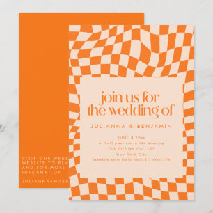 Retro-Orange-Abstraktes-Karo-Hochzeits-QR-Code-RSV Einladung