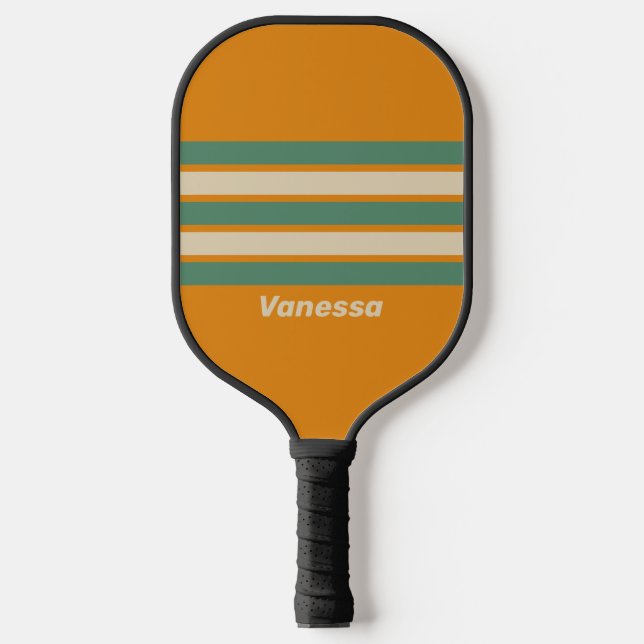 Retro Orange Access Striping mit Name Pickleball Schläger (Vorderseite)